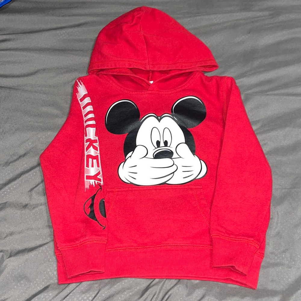 Disney Toddler Boy Disneyland Mickey Mouse Red Sweater Hoodie with Front Pocket
